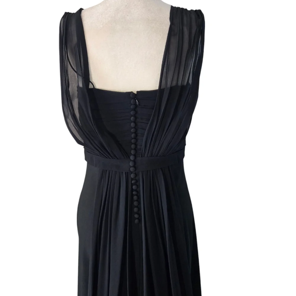 Ann Taylor Asymmetrical Prom Flowy   Black Chiffon Sleek Maxi Dress Size 8 - Picture 12 of 16